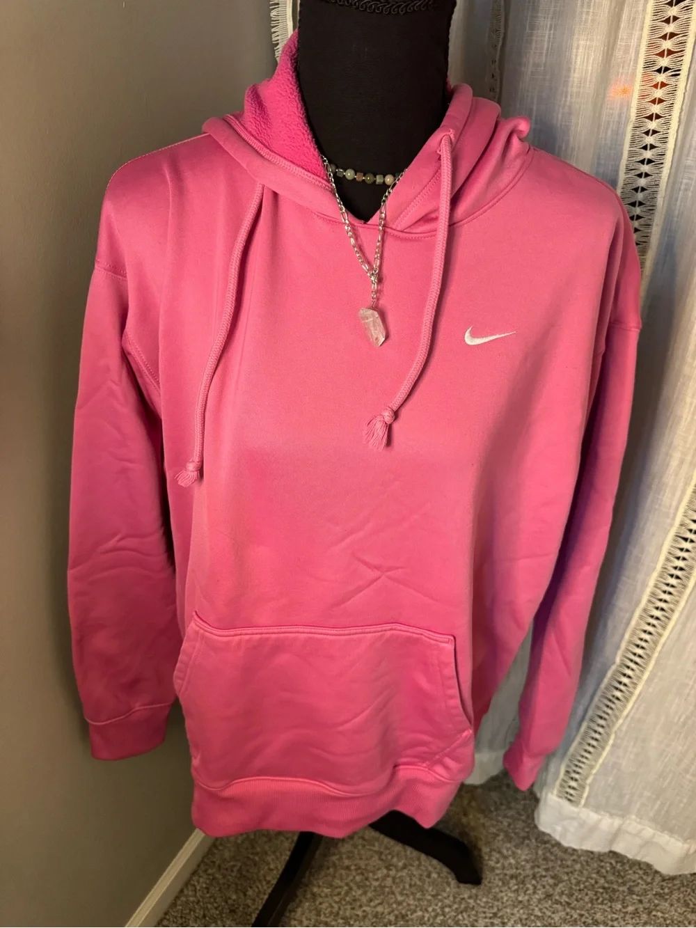 Nike Pink Women's Crewneck Hoodie with White Swoosh